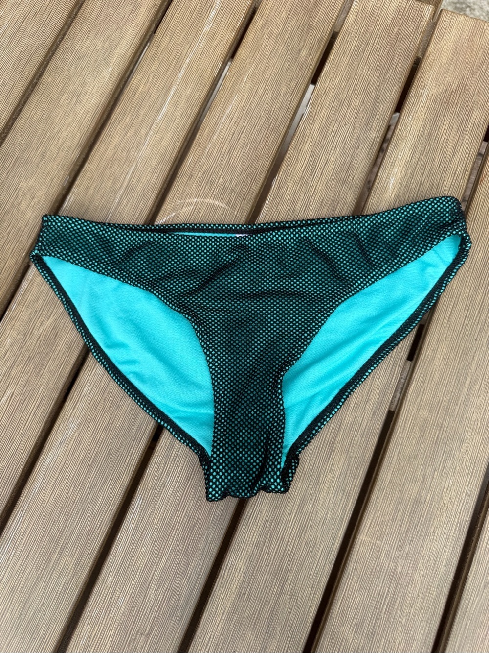 No Boundaries Bikini Bottoms Black Teal Polka Dot Swim Bottom Size M 7-9